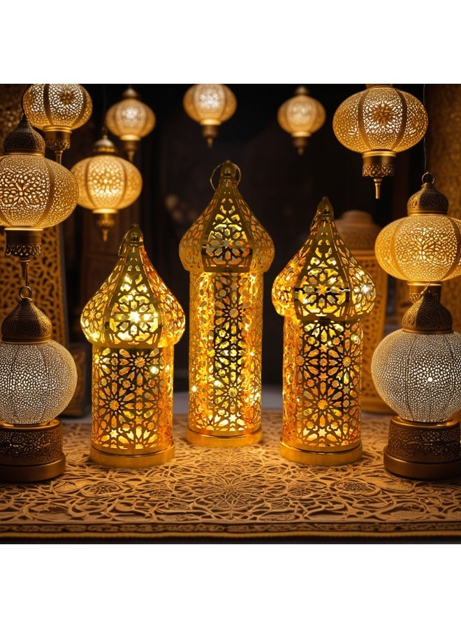 Moroccan Lanterns, Geometric Cutout Decorative LED Lights, Gold Metal Hanging Lanterns for Indoor Outdoor Home Decor, Table Centerpieces, Ramadan, Eid, Wedding Decorations, YB22-S - Image 4